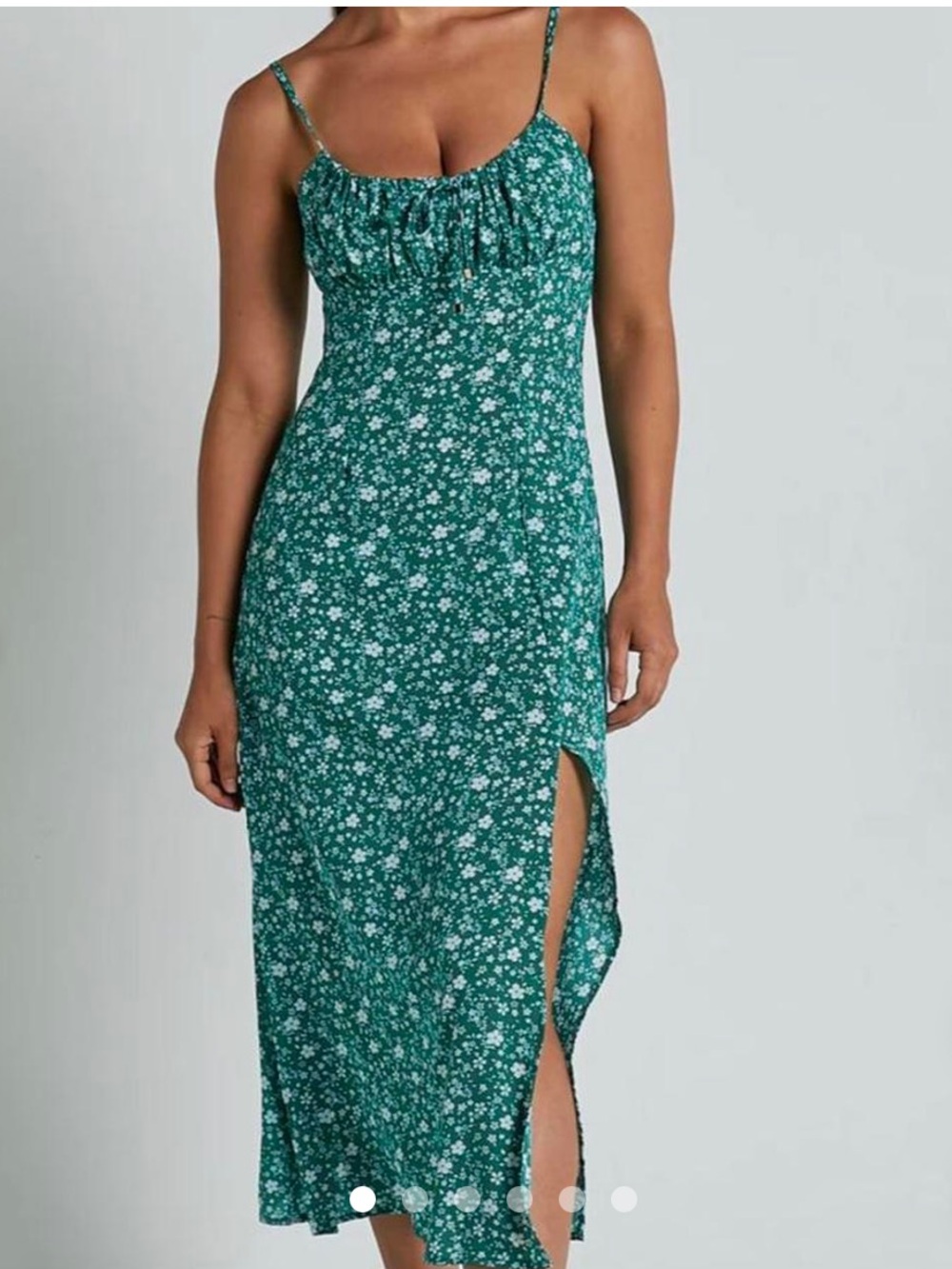 Showpo. Teal Green Floral Midi Slip Dress with Side Slit